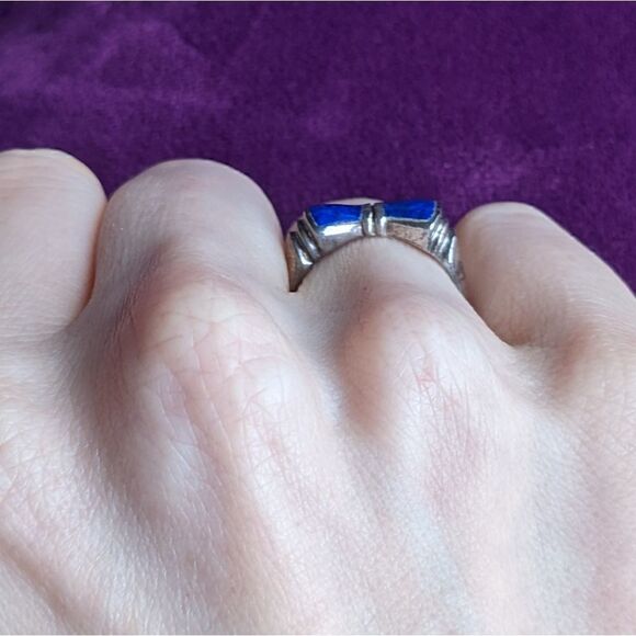 vintage lapis silver bow ring - Picture 3 of 4